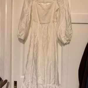 White Smocked Puff Sleeve Dress
